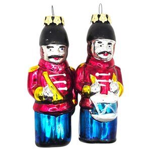 Vintage Drummer Boy Glass Christmas Ornament 4" Nutcracker Toy Soldier Set Of 2